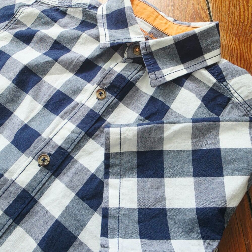 Tommy Bahama Boys Plaid Button-Down Shirt Size 10/12 Navy Blue White